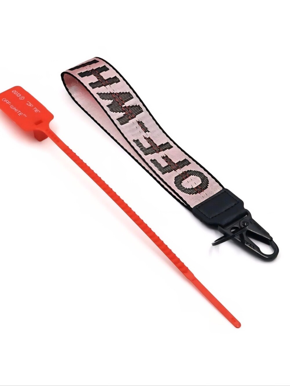 New Off-White Pink and Black Industrial Keychain Strap with Orange Zip Tie